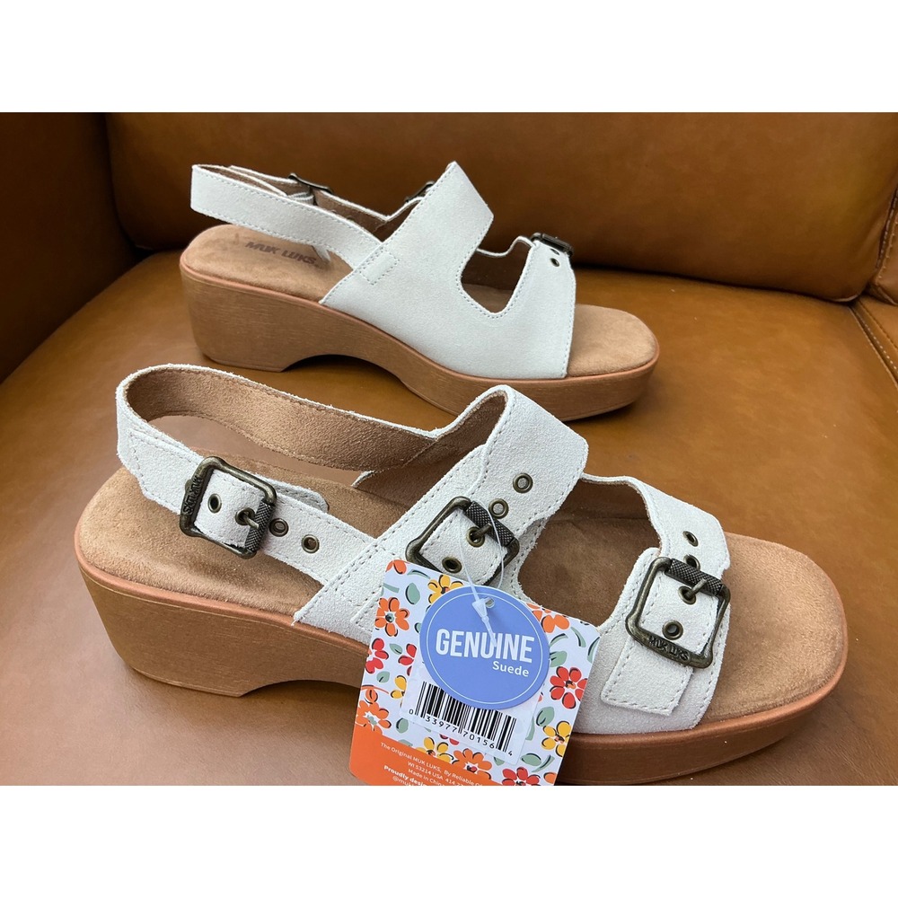 Muk Luks Platform Wedge Sandals Womens Size 8 Natural New Suede Buckle